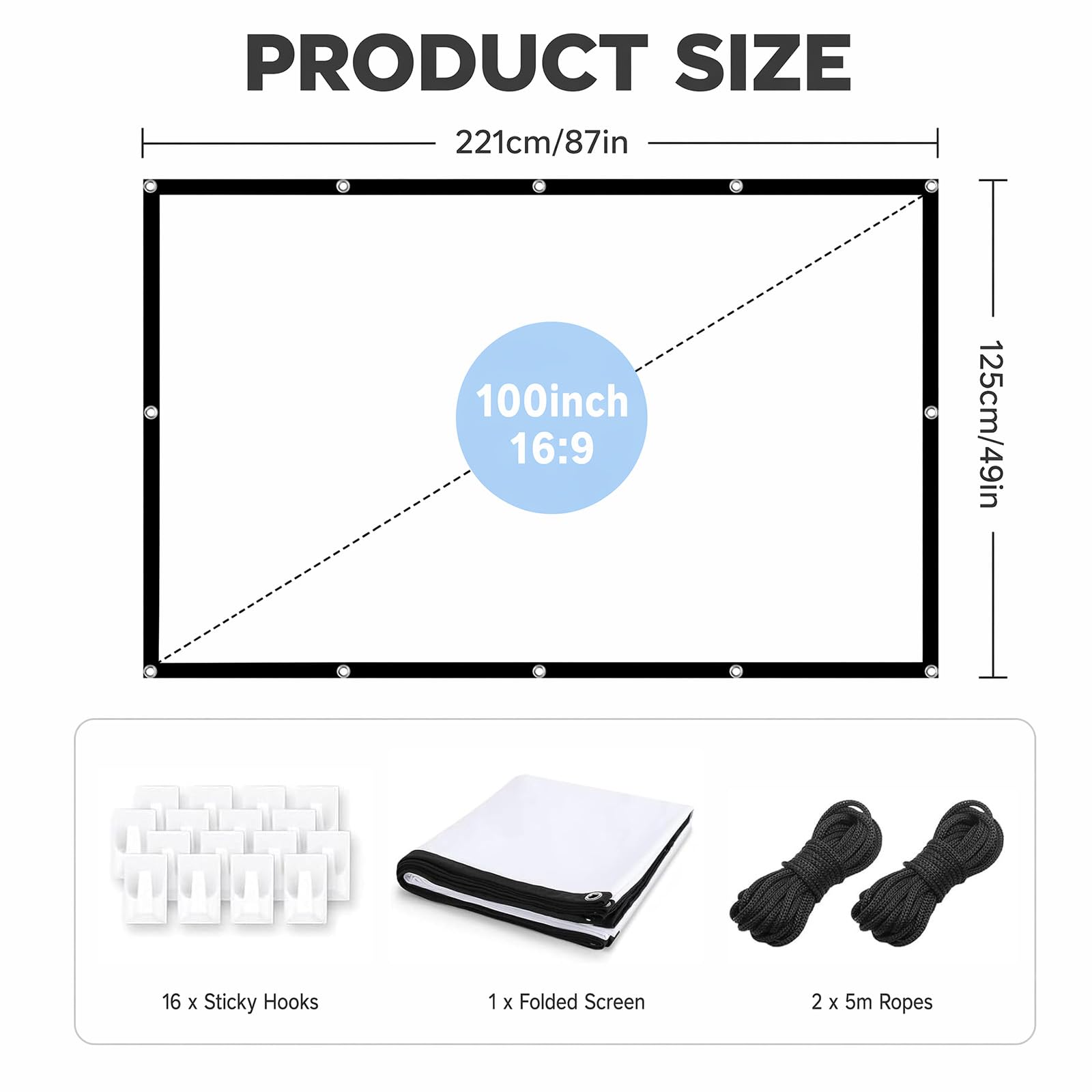 Beamer Leinwand 100 Zoll, 16:9 Verdickter, Tragbare Faltbar Anti-Falten Projektion leinwand, Tragbarer Projector Screen for Home Theater Backyard Indoor and Outdoor Camping
