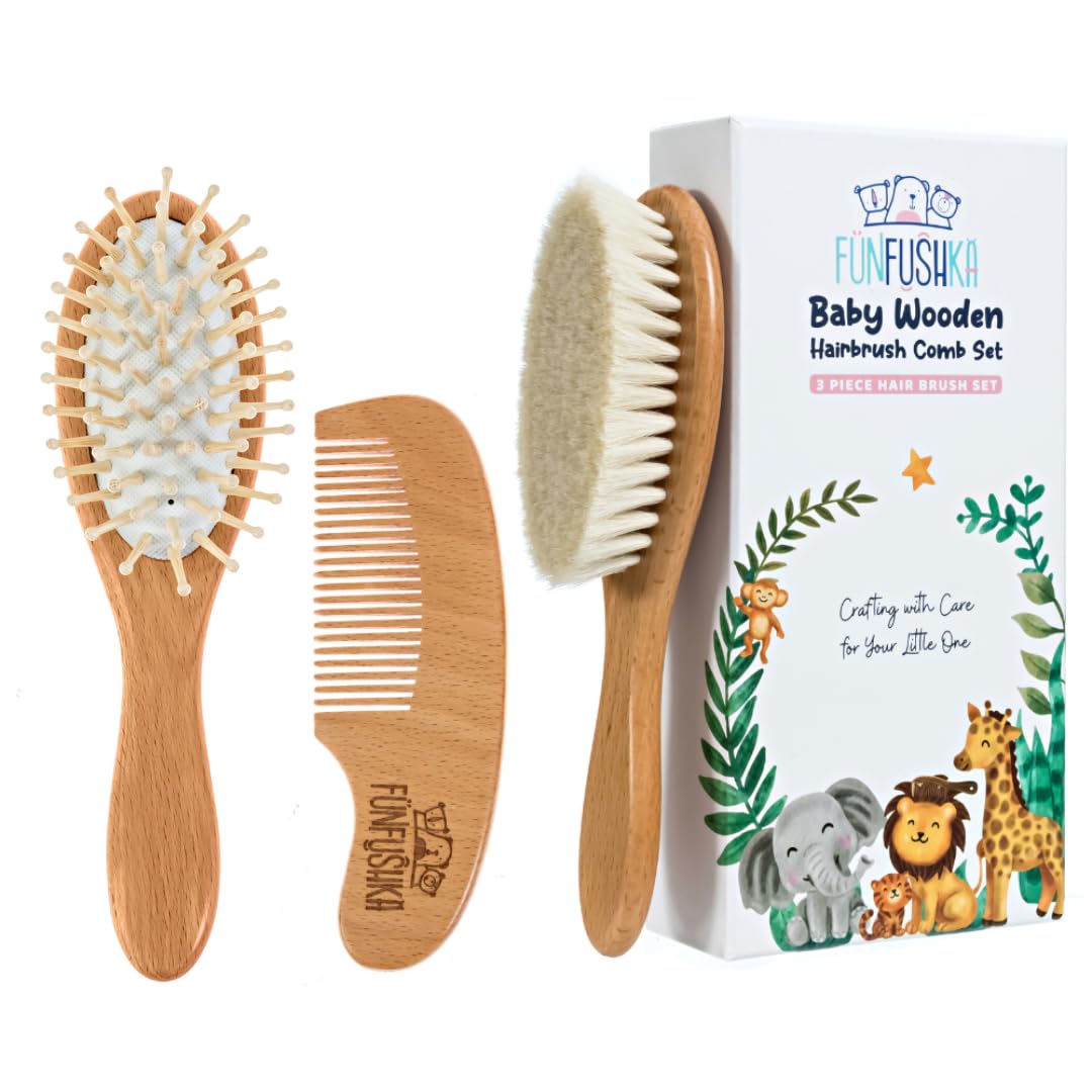 Premium Baby Hair Brush & Comb Set: Ultra Soft Goat Hair for Cradle Cap Treatment