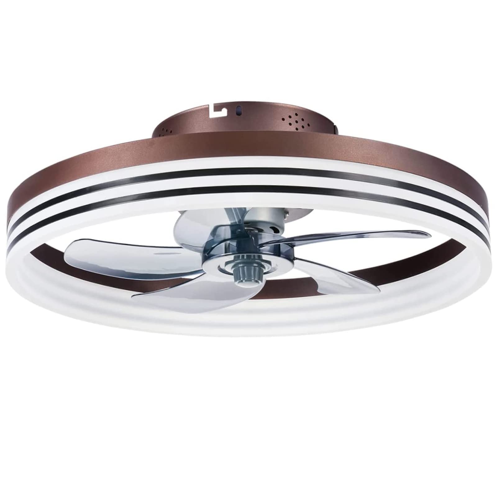 Letmarey Flush Mount Low Profile Ceiling Fans with Lights and Remote Control, 18" Modern Ceiling Fan Light 5 Blades 6 Speed Reversible LED Dimmable, for Indoor Installation. (Brown)