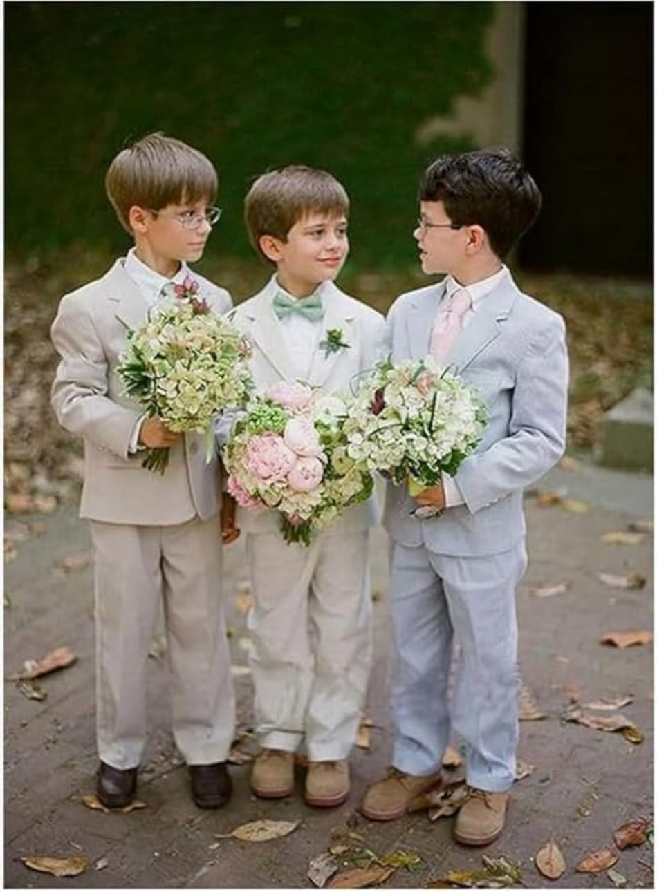 Mi Bo Tong Slim Fit Suit for Boys 3 Pieces Linen Suits Blazer Vest Pants for Wedding Formal Boy Suit Dresswear Tuxedos