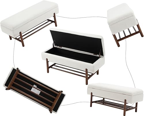 Miniatura 7 de CIMOTA Banco de almacenamiento de entrada para dormitorio, banco otomano de sherpa al final de la cama, con almacenamiento de zapatos de madera para