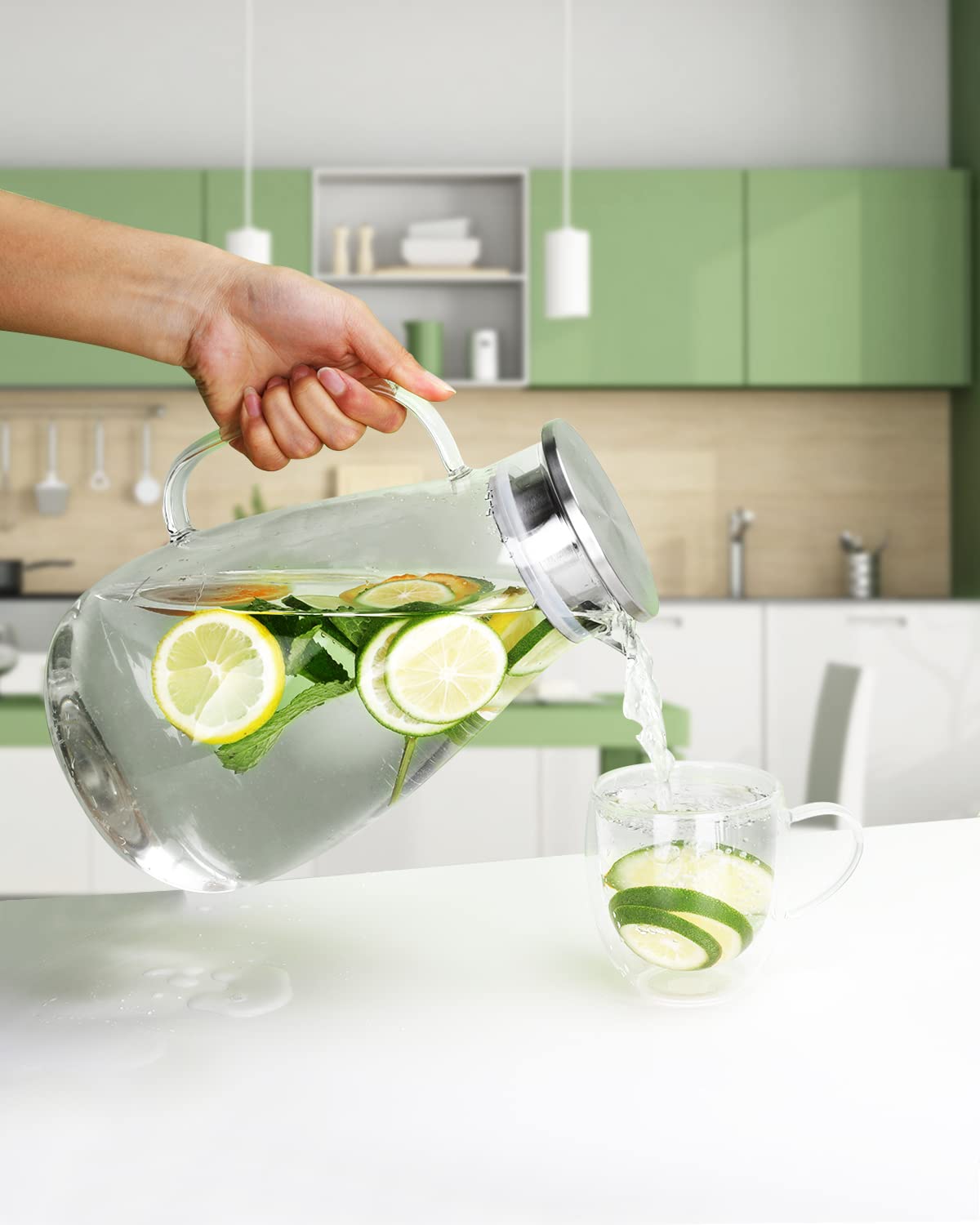 LIBWYS 2600ml Szklana karafka o pojemności z pokrywką, dzbanek na wodę ze szkła borokrzemowego, odporny na wysokie temperatury, szklany dzbanek do napojów DIY, soków, gorącej i zimnej herbaty, mleka
