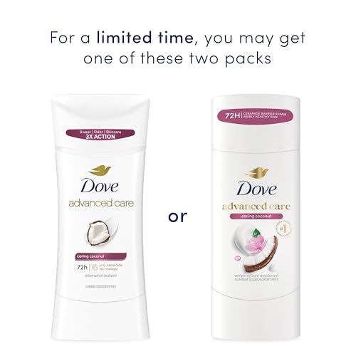 Image of Dove Advanced Care Antiperspirant Caring Coconut, Deodorant Stick for Women, for 48 Hour Protection And Soft And Comfortable Underarms, 2.6 Ounce (Pack of 12)