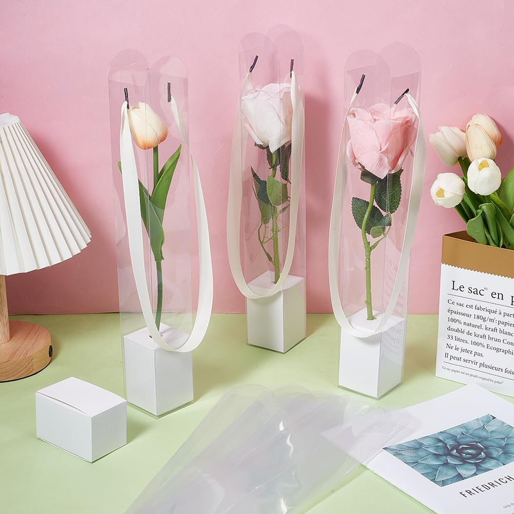 BENECREAT 10 pz Scatole Trasparenti per Imballaggio di Fiori, Scatola di Fiori Bianca con Rosa Singola, Borsa Vuota per La Laurea, Matrimonio, Compleanno, Anniversario, Ognissanti