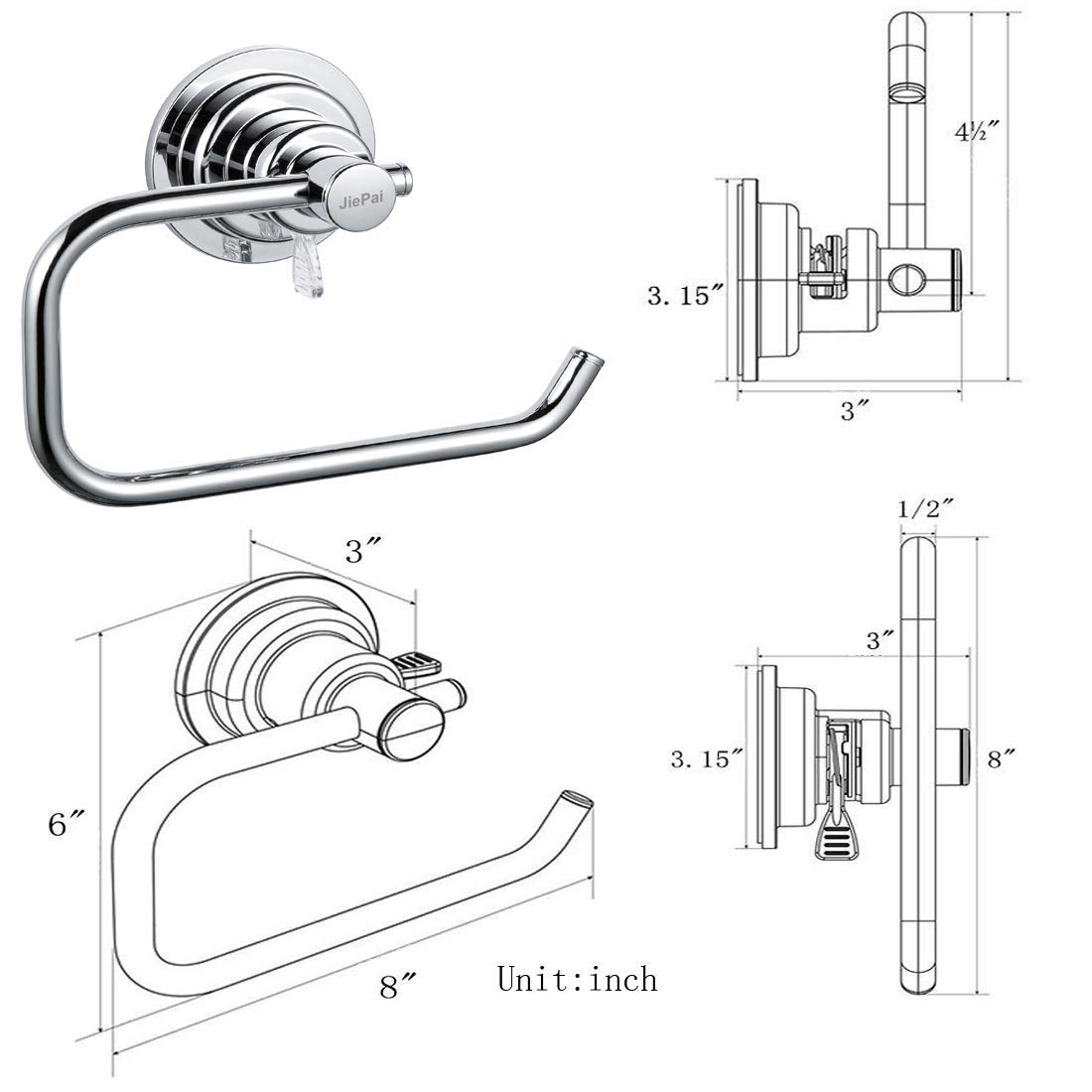 Portarotolo Carta Igienica A Ventosa - Per Bagno, Cucina, Nero, Design Salvaspazio, Senza Foratura - Foto 9