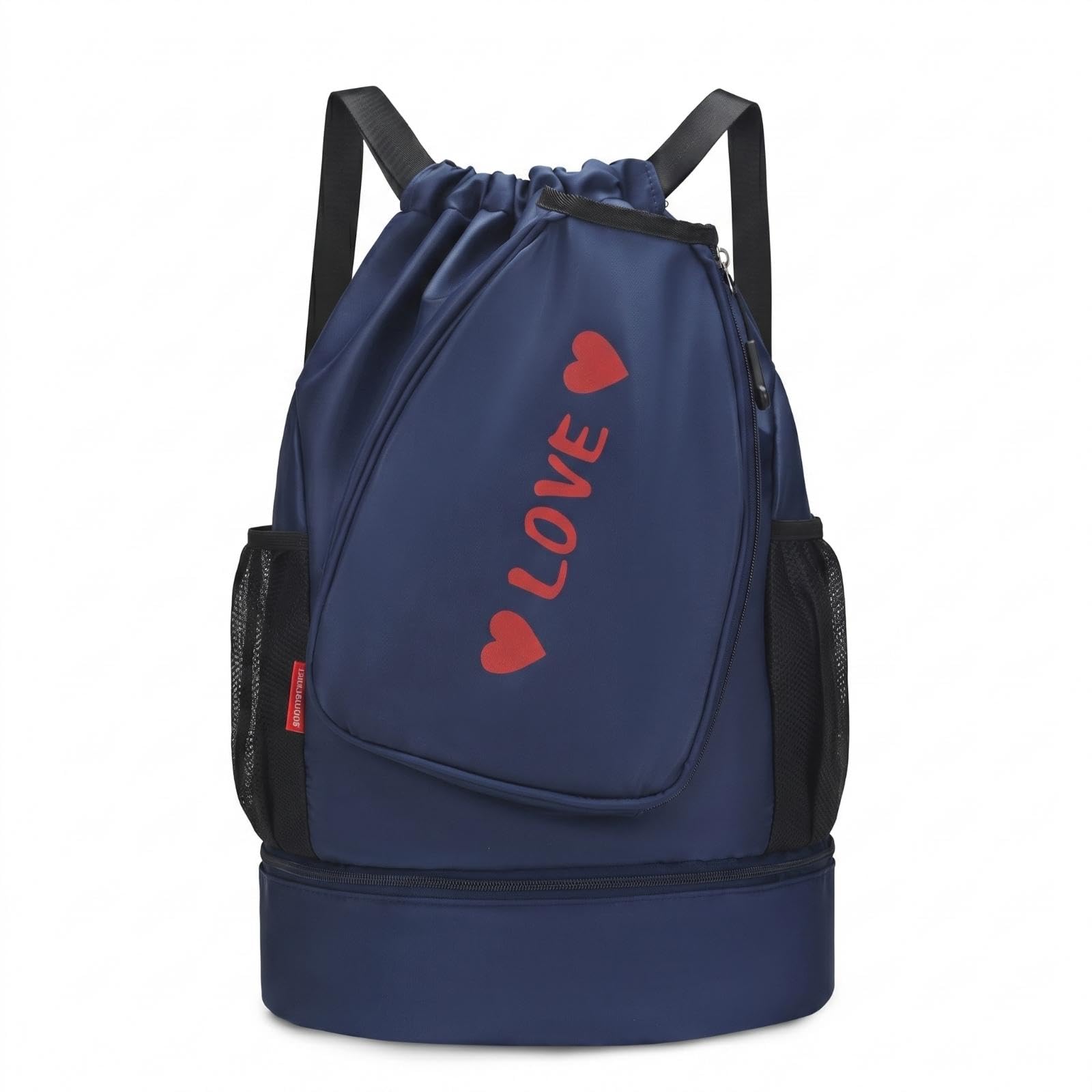 Drawstring Backpack Zippered Multi-Compartment Backpack Mesh Pockets Gym Sack Dark Blue-picture-13