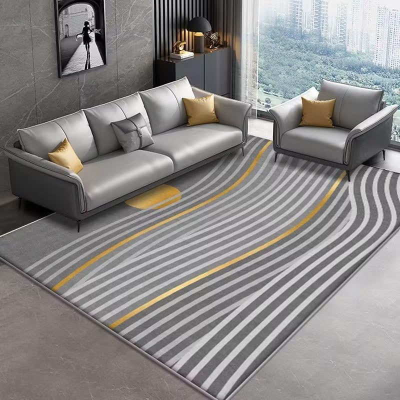 Tapis de couloir antidérapant au design raffiné gris foncé et touches dorées