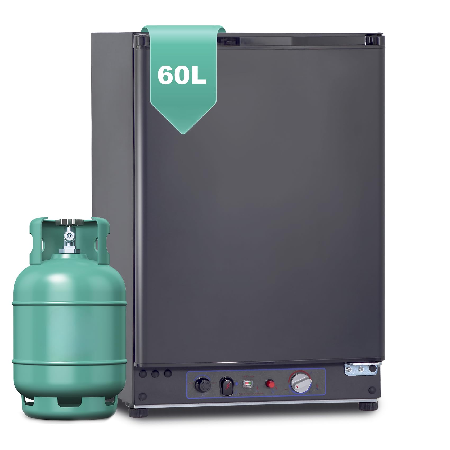 SMETA Silent Gas Fridge - 60L 3 Way 12V/240V/Gas Power for Campervan, Caravan, Lorry, Motorhome - Reversible Door - Black [Energy Class G]