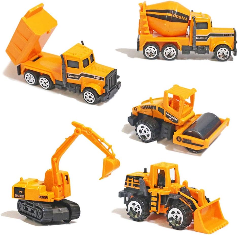 Alloy Construction Engineering Truck Models Mini Pocket Size Play Vehicles Cars Toy Cake Toppers for Kids Toddlers Boys (5Pcs Set)