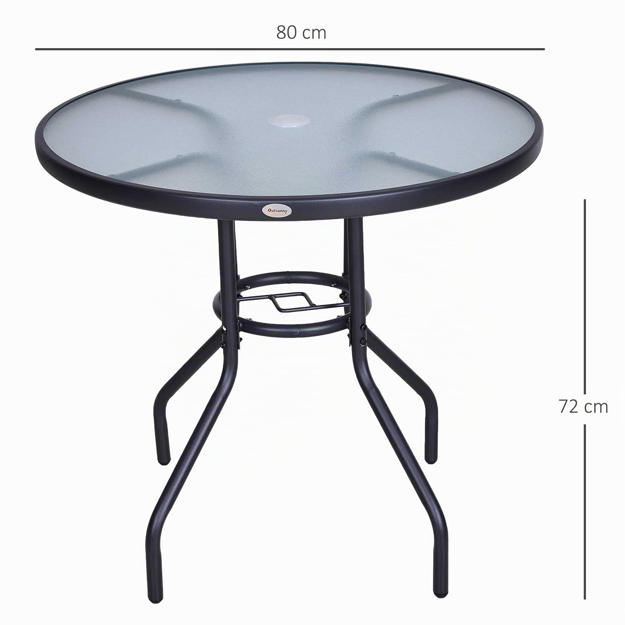 Outsunny Gartentisch Garten Beistelltisch Gartenmöbel Balkontisch Bistrotisch mit Schirmloch Hartglas + Metall Schwarz Ø80 x 72 cm
