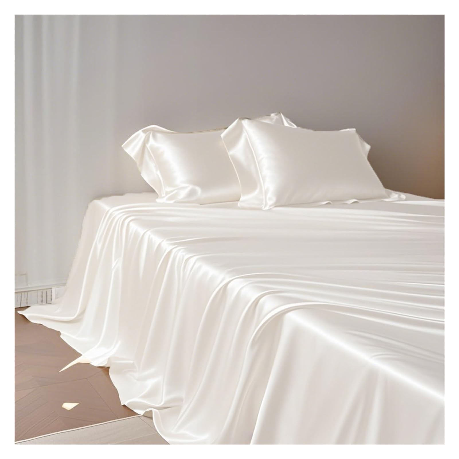 Sabanas encimeras de satén 170x230cm 230x250cm 250x250cm Ropa de Cama ultrasuave y Sedosa de Lujo, sábana Plana para Adultos y niños(Beige,170x230cm)