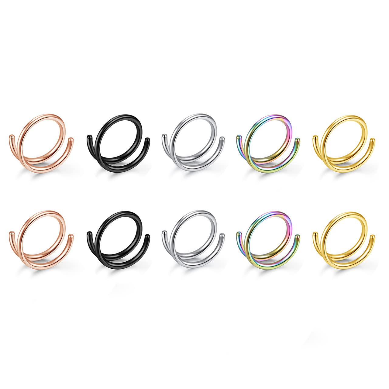 BOPREINABOPREINA 10pcs 20G Double Nose Rings Hoop for Single Piercing Nose Hoop Stainless Steel Double Hoops Twist Spiral Nose Ring Nostril Piercing Jewellery for Women Men 6-10mm