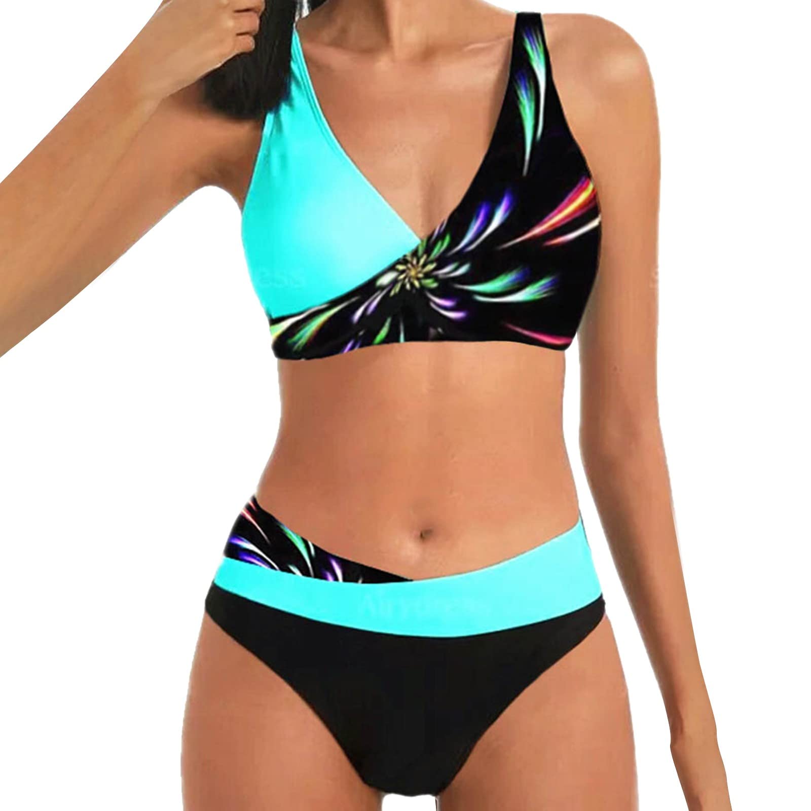 Générique 2024 - Traje de baño de dos piezas Tankini Triángulo de cintura alta estampado Color para Mujer Bikini Menstrual Piscina