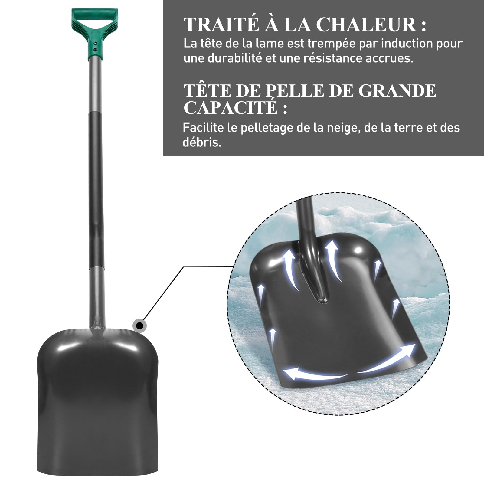 HYCHIKA Pelle de Jardin Carrée, Beche Jardinage, Pelle Metal, pour Ramasser Les Gravats, Outil pour l'agriculture et la Construction, Conception Ergonomique