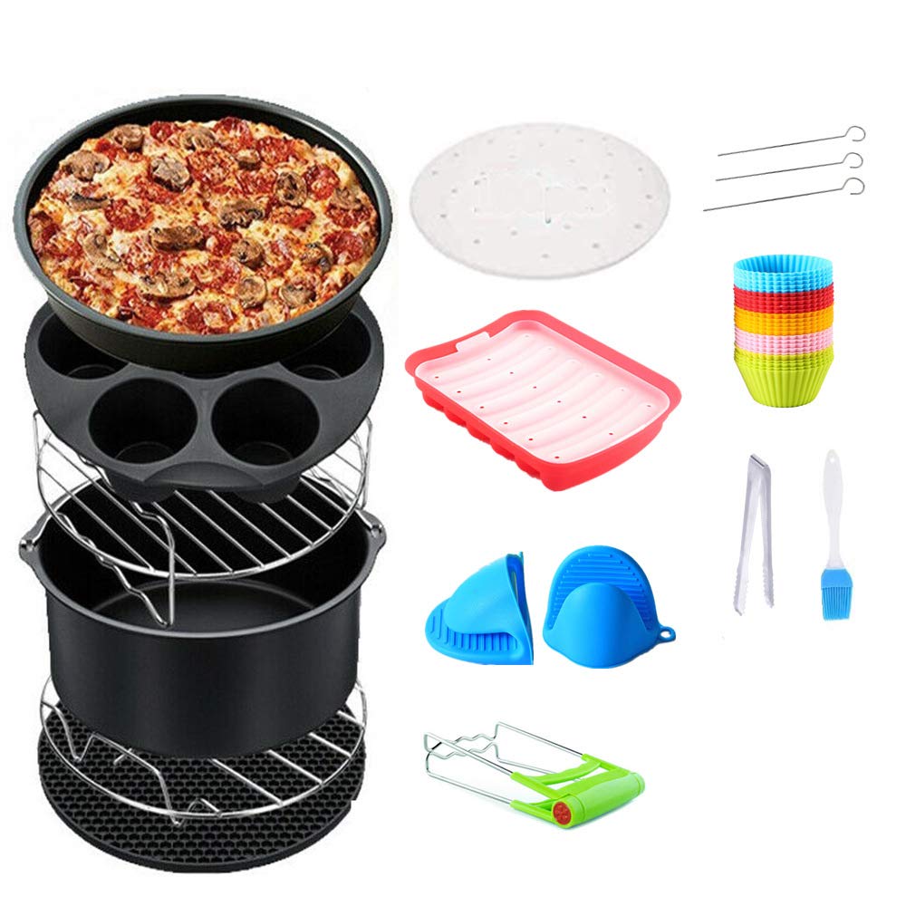 13Pcs Air Fryer Accessories Set,6 Inch Deluxe Accessories Tower for Air Fryer,Including Pizza Pan, Cake Baking Tray, Grill, Recipe Book,Metal Bracket,Baking Rack, Food Clips for 3.2QT-5.8QT Air Fryers