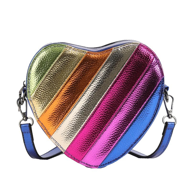 Rainbow Patchwork Heart - Shaped Shoulder Crossbody Bag Adjustable Strap Trendy Design
