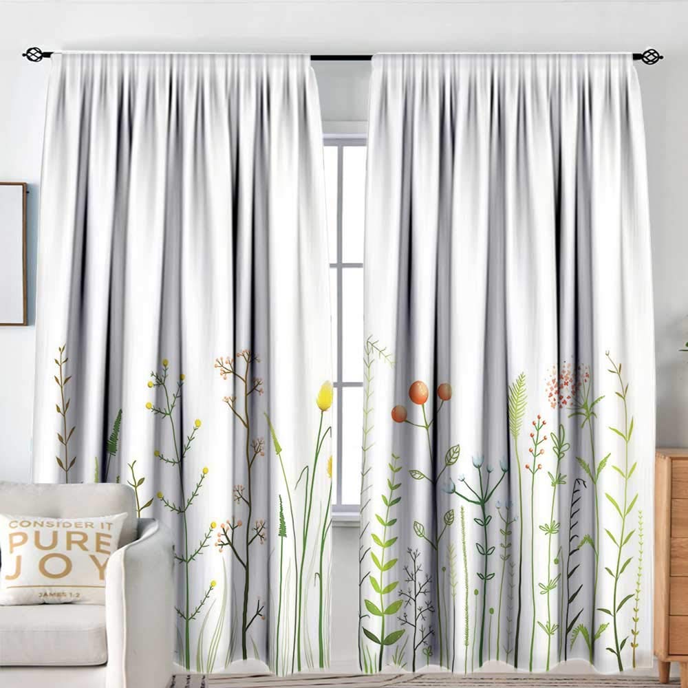 NUOMANAN Print Pattern Curtains Green Flower,Grass Pattern Nature Illustration Wildlife Scene Rustic Lifestyle Elements,Multicolor,for Room Darkening Panels for Living Room, Bedroom 84"x84"