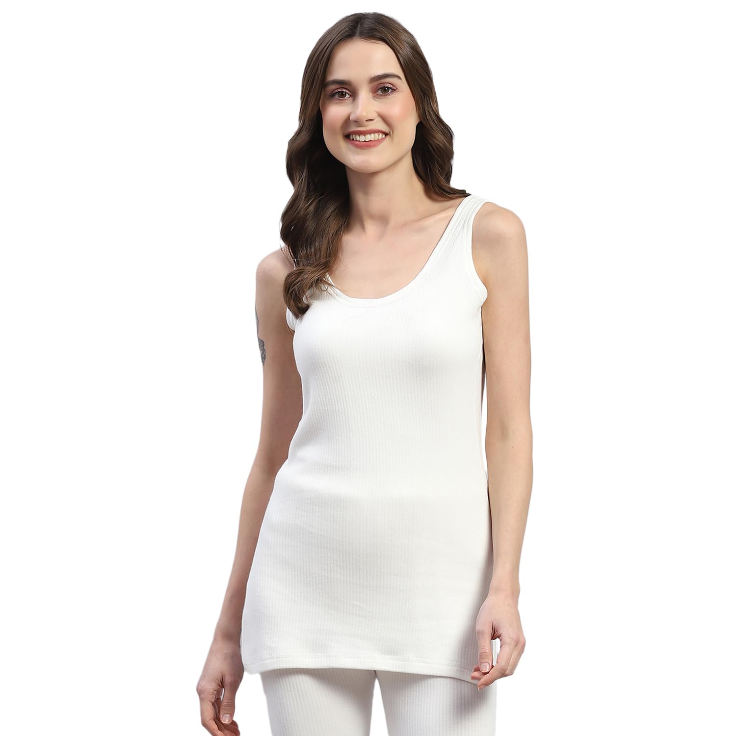 Womens Solid Round Neck Sleeveless Thermal Vest (6240L3WH)-image-10