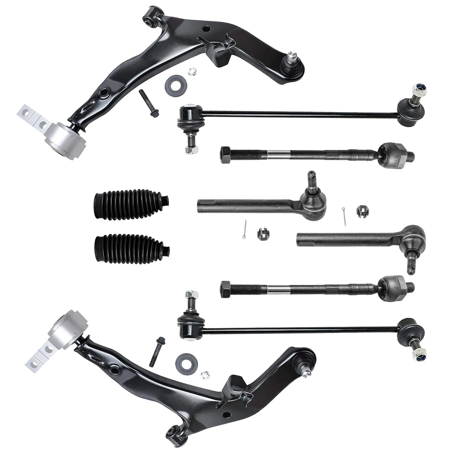 Detroit Axle - 10pc Front End Control Arms Kit for 2005 2006 2007 Nissan Murano, 2 Lower Control Arms w/Ball Joint 2 Sway Bars 4 Outer Inner Tie Rods 2 Boots & Bellows Replacement