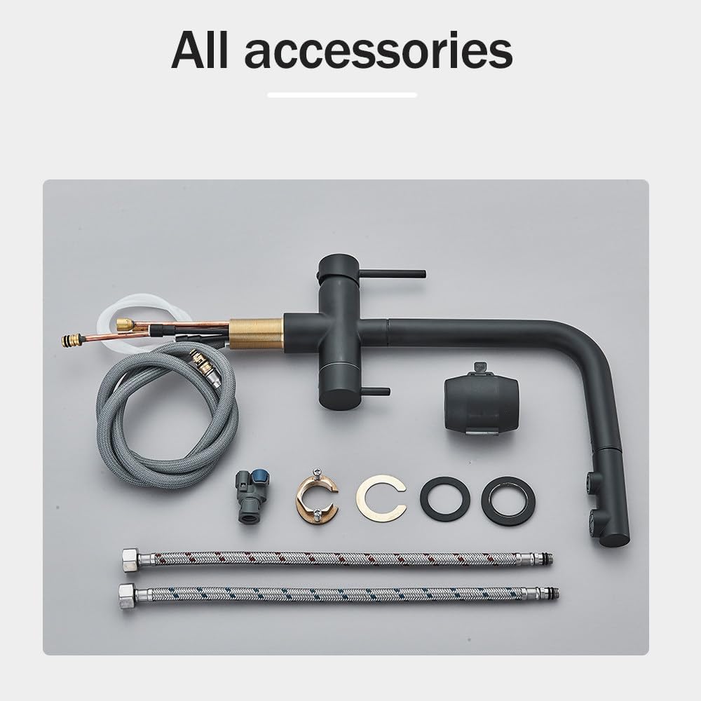 2-in-1 Pull-Down Black Kitchen Faucet with Brass Construction, Flexible Filter, Hot & Cold Water Mixer, Chrome Finish, Stylish and Functional Kitchen Tap