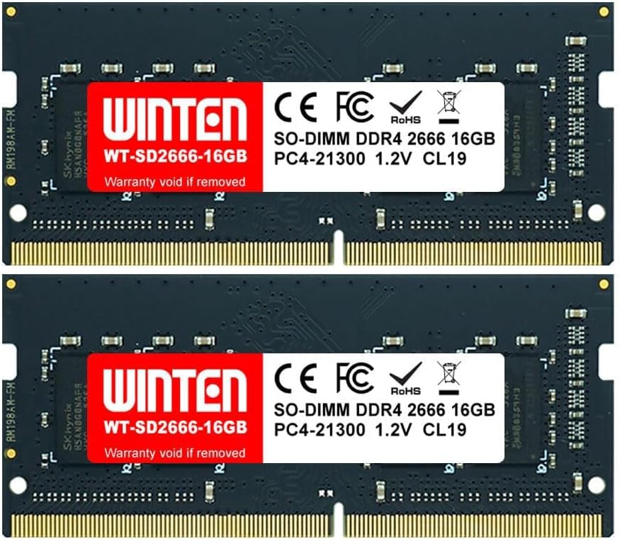 WINTEN DDR4-2666 32GB (2 x 16GB) 260-Pin CL19 1.2V SODIMM SDRAM Internal Memory/Expansion Module for Laptop PCs WT-SD2666-D32GB