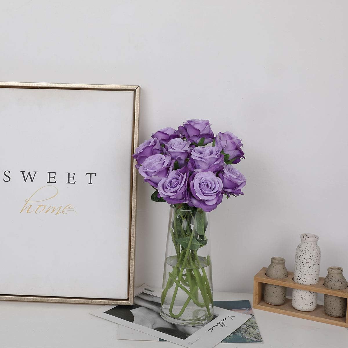 Nubry Artificial Silk Rose Flower Bouquet Lifelike Fake Rose for Wedding Home Party Decoration Event Gift 10pcs (Light Purple) - Image 7