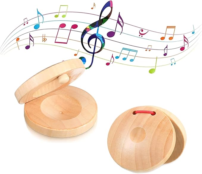 2 Pcs Wooden Musical Instrument Finger Education Wood Clappers