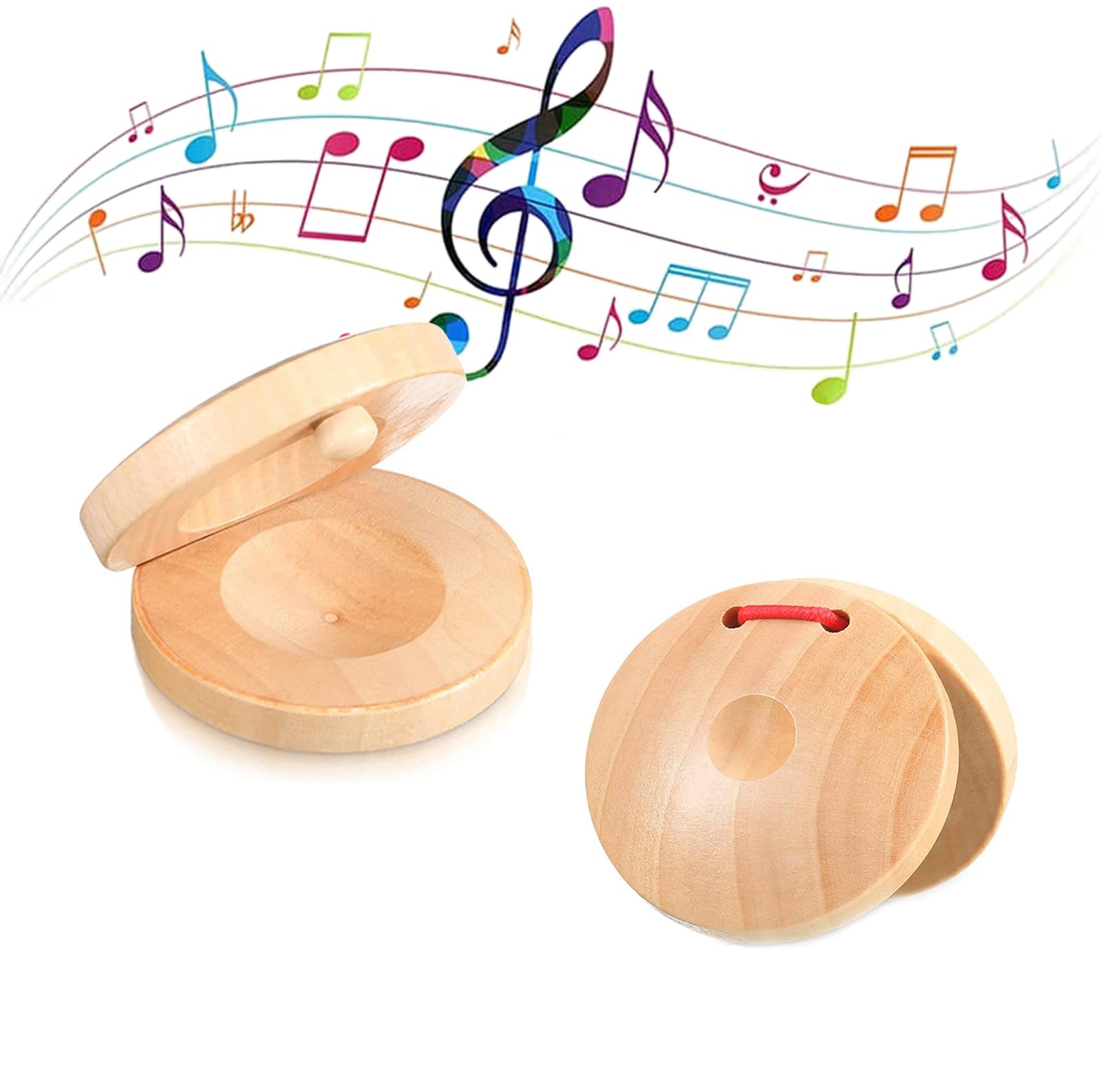 DHinkyoung 2 Pcs Wooden Castanets Musical Instrument Finger Castanets Education Wood Clappers Percussion Instruments Busy Board DIY Accessories for Children 0-6 Years Old (Log Colour)