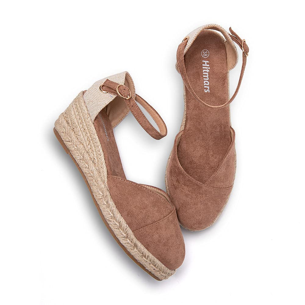 Hitmars Sandali Donna Zeppa Estivi Espadrillas Platform Scarpe Plateau Tacco Basso Chiuse Eleganti Comode Nero Marrone Rosa 36 EU-43 EU