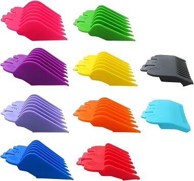 Upgraded Clipper Guards 1/16" to 1" Set, 10pcs Trimmer Combs Guides Color Coded Fit for Wahl ChromePro, Designer, Elite Pro, Extreme Grip Pro, FadeCut, HomeCut, HomePro, HomeBarber79524-3001