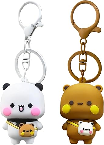 Pack of 2 Bubu Dudu Keychains, Bubu and Dudu Pendant, Panda Key Ring, Cartoon Kawaii Key Ring, Cute Handbags Key Pendant for Children, Girls