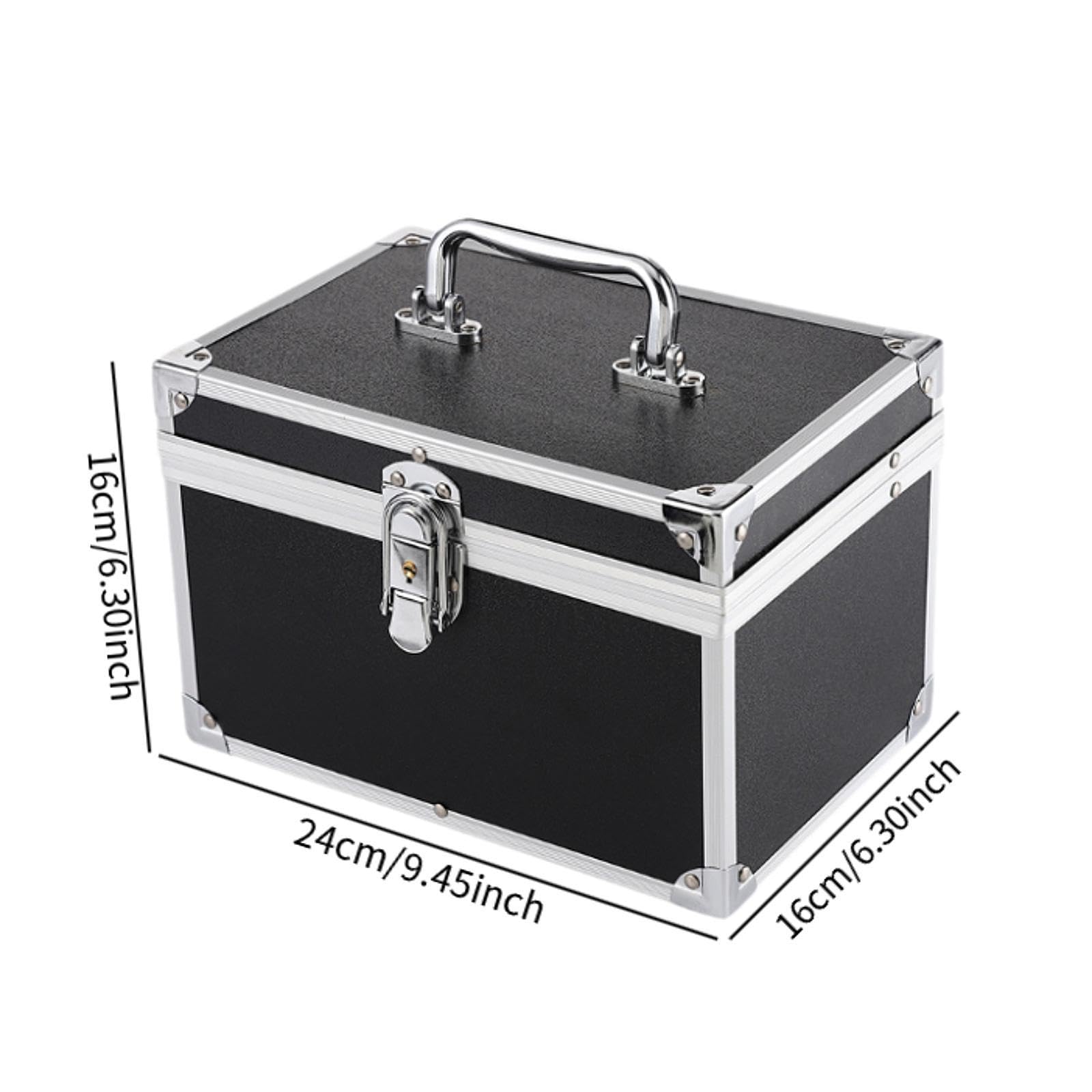 Make Up Box, Beauty Case, Koffer, Organizer, Kosmetikaufbewahrung, Aluminium, Kompakt, Tragbar, mit Griff, für Geschenk, Salon, Frauen, Reisen, Schwarz