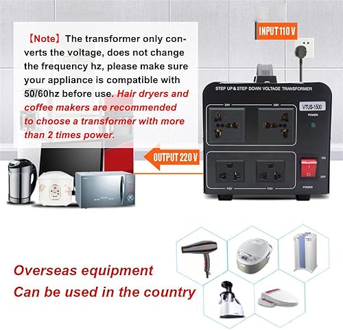 Miniatura 4 de Yinleader Convertidor de transformador de voltaje elevador y reductor de 1500 W de 110 V a 220 V o 220 V230 V240 V a 110 V120 V con cable de