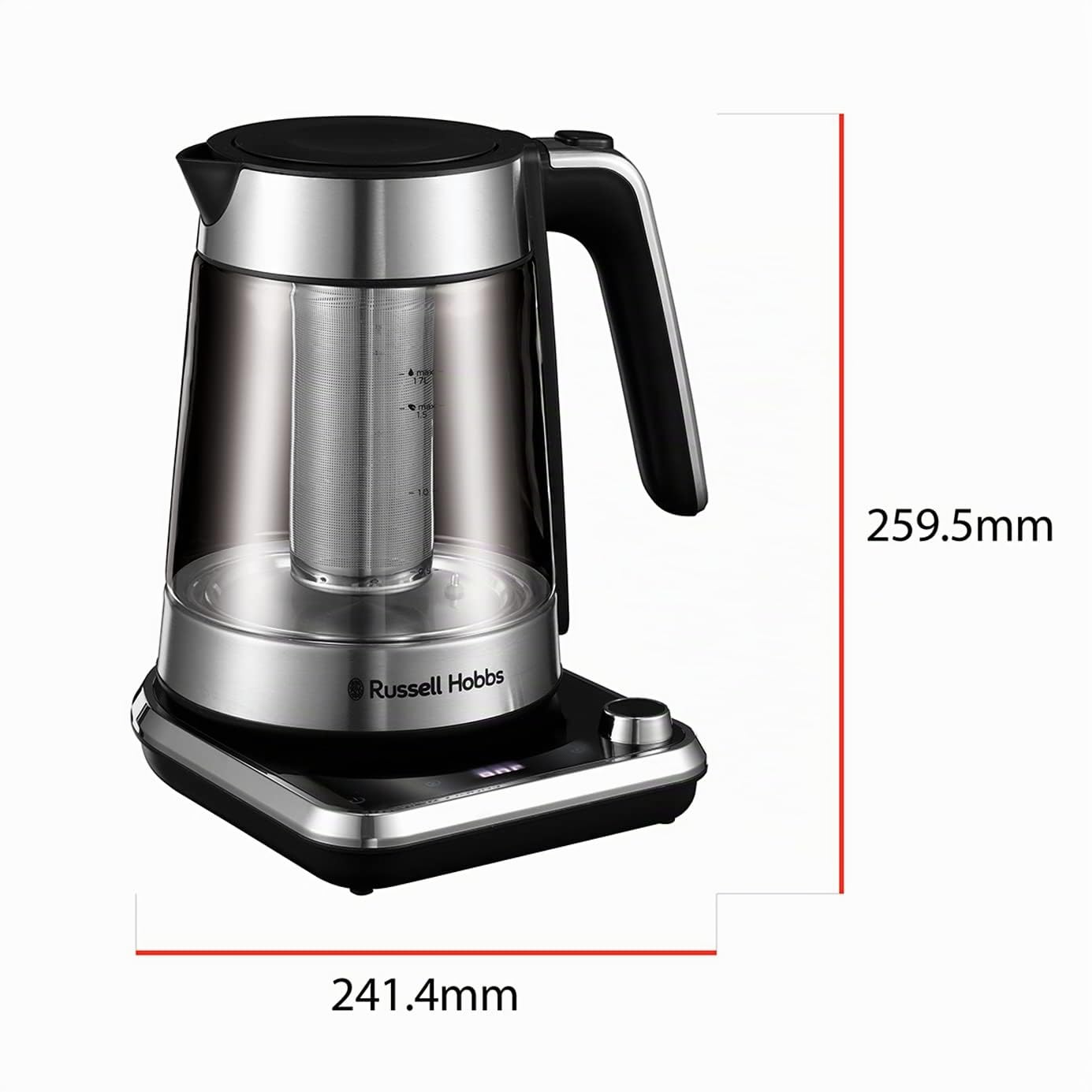 Russell Hobbs Bollitore Elettrico - Design in Vetro, Impostazione Della Temperatura 40-100° e Filtro per Infusione - 1,7L, 2400W Acciaio Inox; Touch Digitale; Mantenimento in Caldo, 26200-70