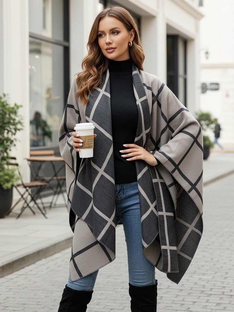 Shawl Wraps for Women Reversible Open Front Ruana Poncho Soft Cozy Cardigan for Fall and Winter - Image 6