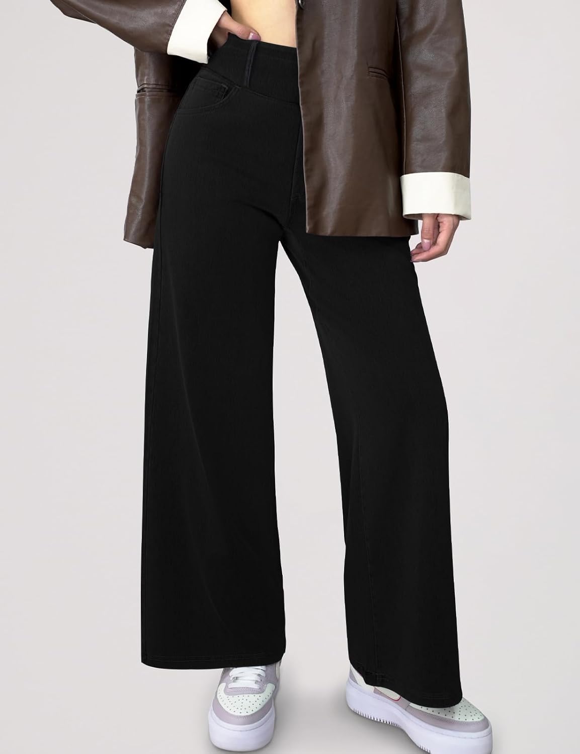 Simple Flavor Women's Wide Leg Jeans High Waisted Stretch Pull-on Baggy Denim Pants with Pockets - Image 7