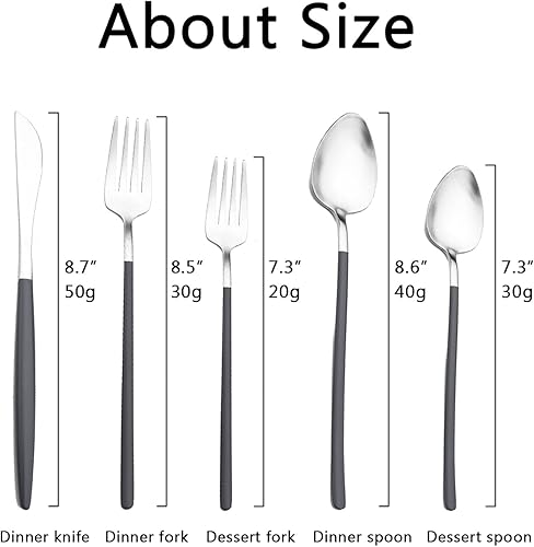 Miniatura 3 de JASHII Juego de cubiertos de mango delgado, 20 piezas, juego de cubiertos coloridos de acero inoxidable 304, juego de cubiertos de titanio, juegos