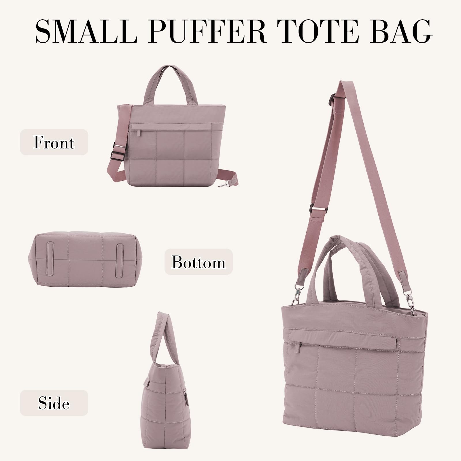 VASCHY Mała torba typu puffer tote dla kobiet, lekka, mini pikowana crossbody, urocza tornister, puffy tote torebka torebka na siłownię