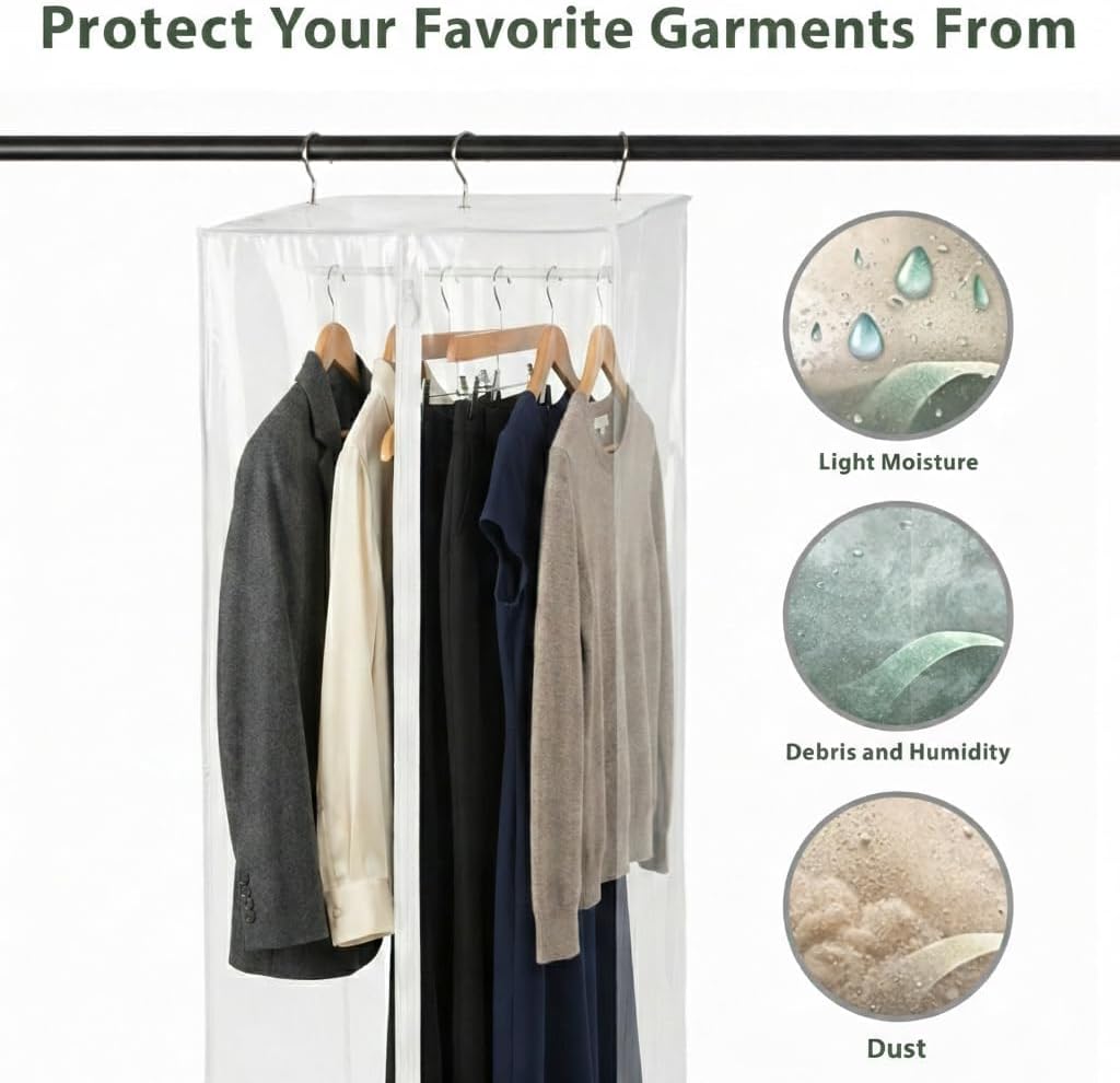 Clear Garment Bag, 42" Hanging Zippered Closet Organizer with Metal Frame – Protects Dresses, Suits & Jackets from Dust and Moisture