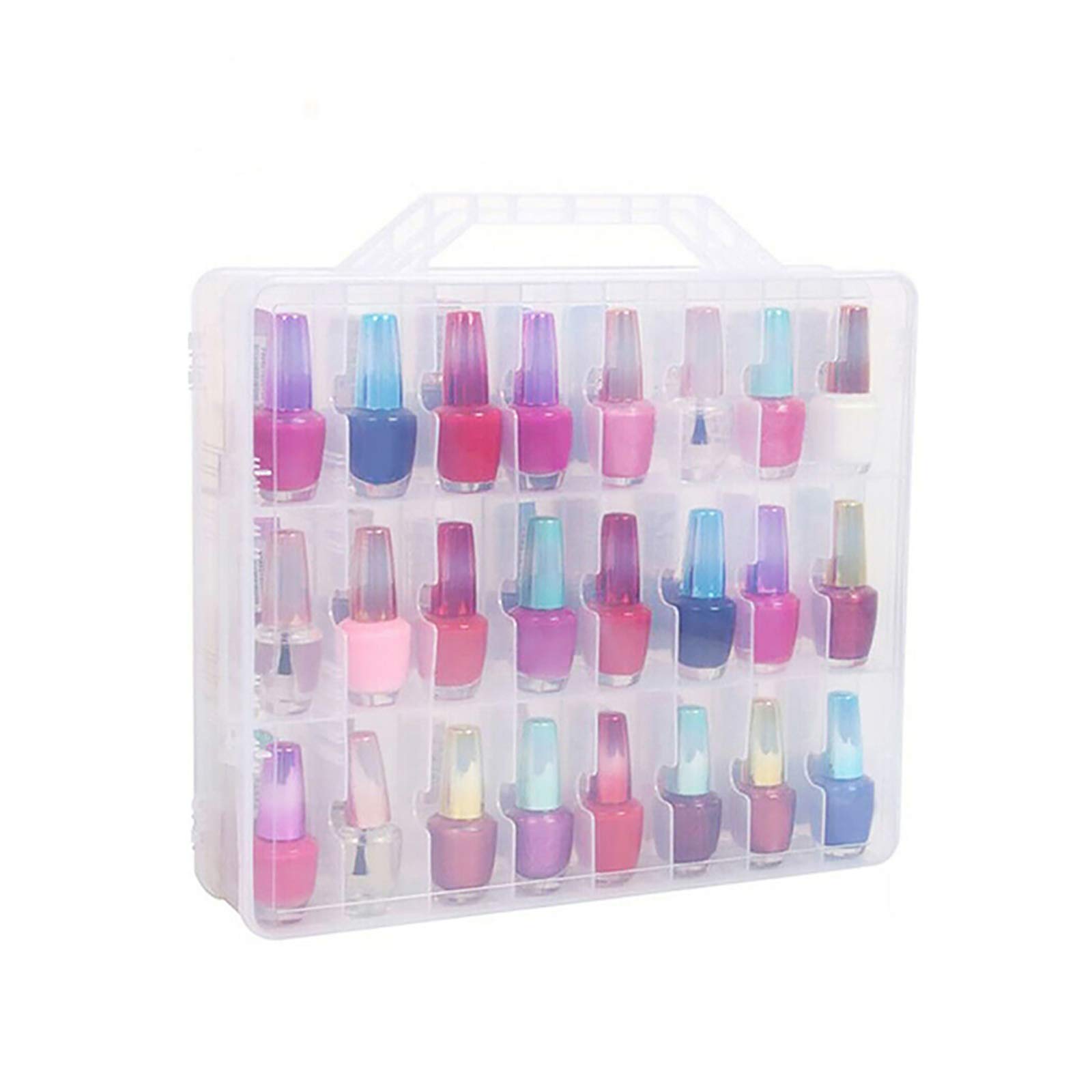 Holdfiturn Nail Polish Storage Box 48 Lattice Cosmetic Storage Holder Portable Universal Clear Double Side Storage Case