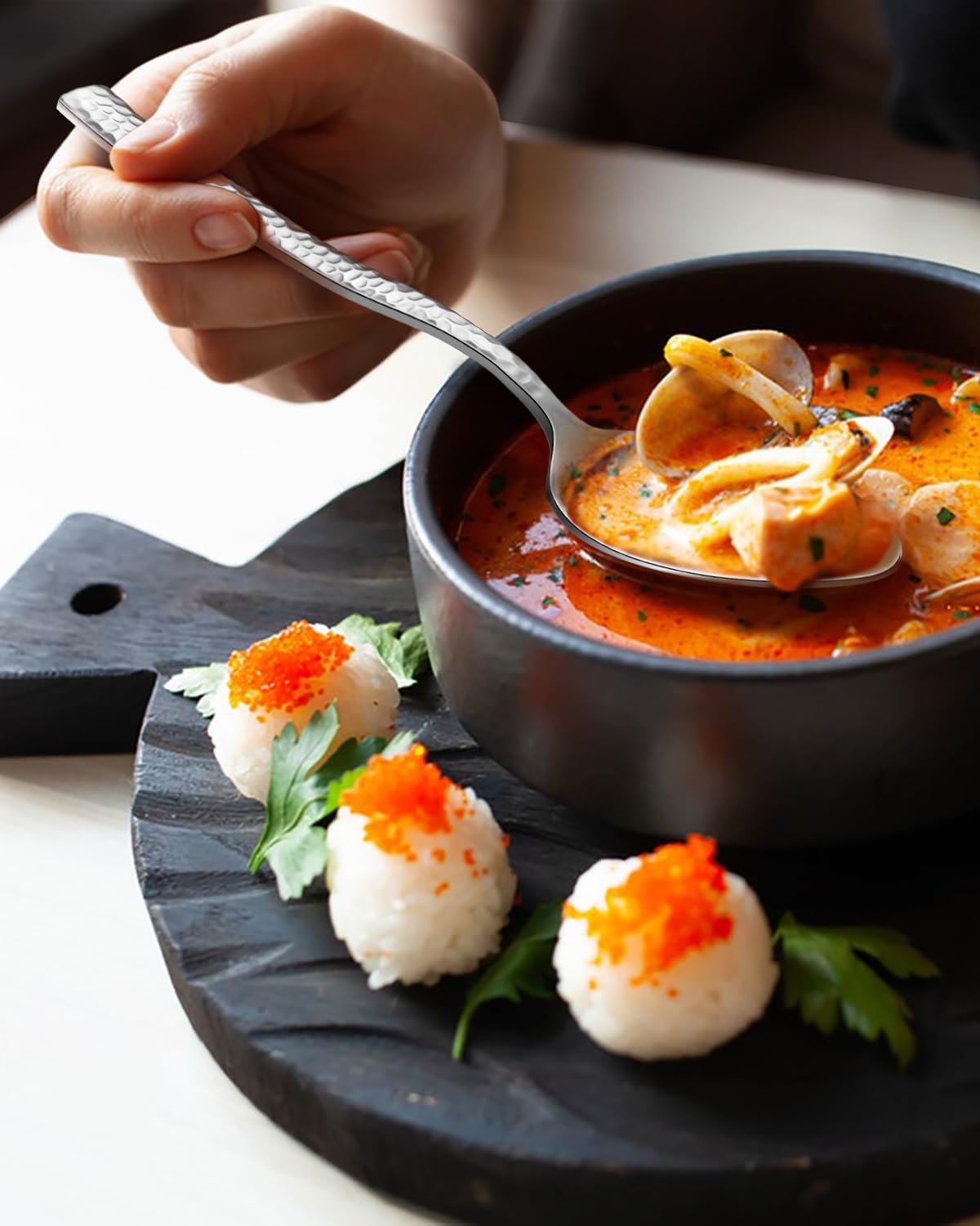 EUIRIO 48-Piece Hammered Silverware Set with Steak Knives for 8, Heavy Duty Stainless Steel Flatware Cutlery Set For Home Kitchen Restaurant, Kitchen Utensils Set, Mirror Polished, Dishwasher Safe image 7 of 7 B0CX94QFCK