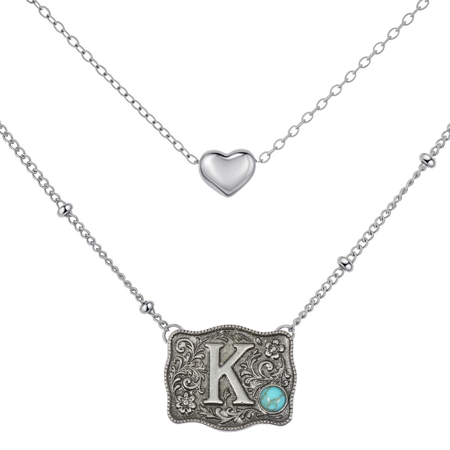 Belt Buckle Bracelet Initial Letter A-Z Bracelets Western Cow Tag Bracelet Belt Buckle Necklace Western Style Initial Letter Pendant Necklace