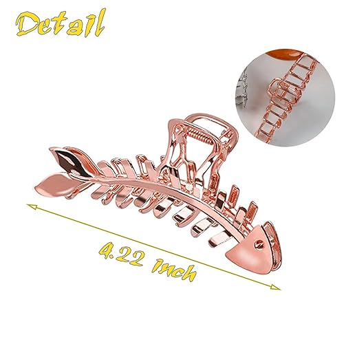 Miniatura 6 de Pinzas para el cabello con forma de espina de pescado, accesorios para el cabello de metal dorado rosa para mujeres y niñas, elegantes pinzas para