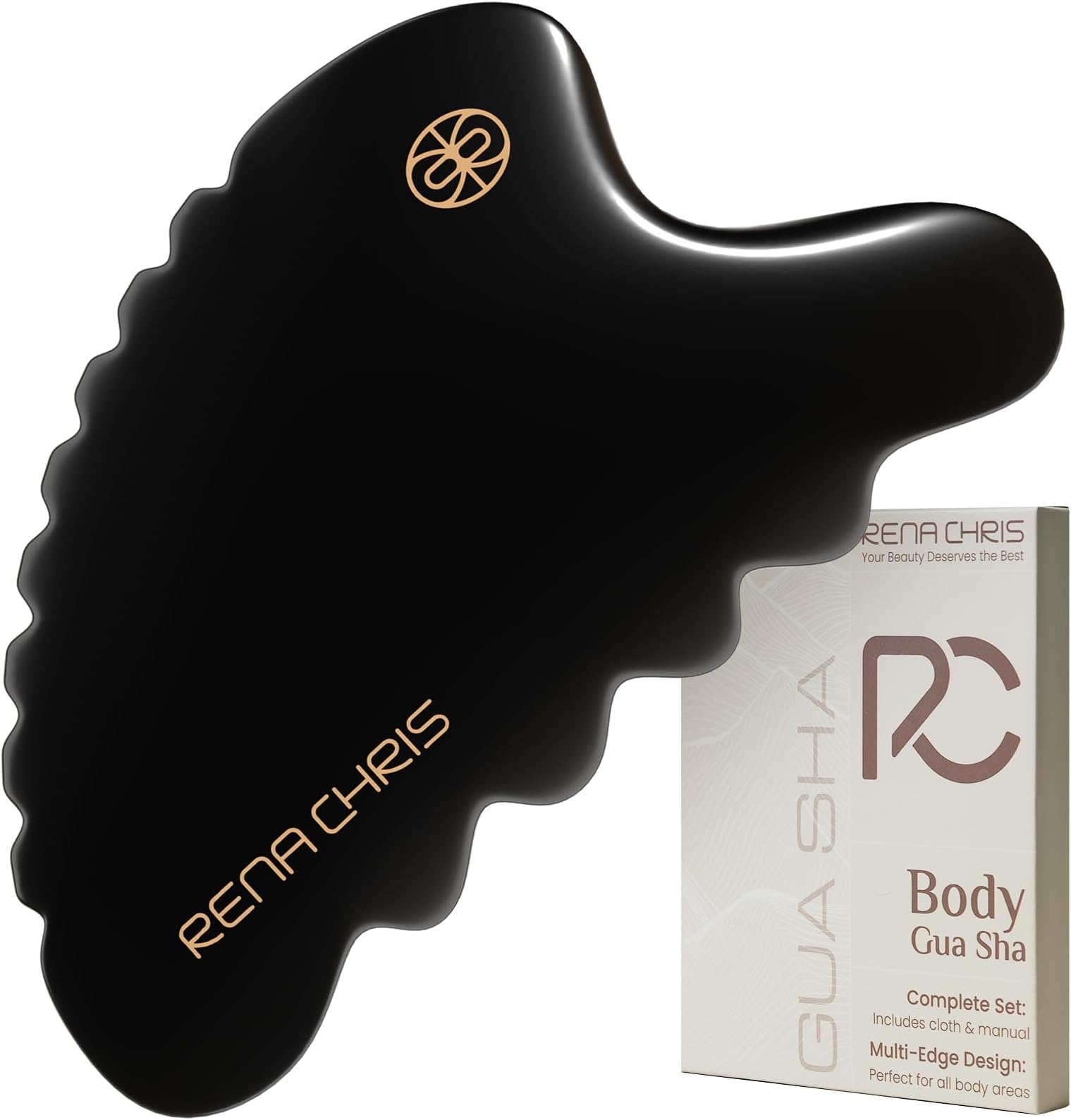 Body Gua Sha Tools, Natural BianStone GuaSha Tool, Manual Massage Sticks for Jawline Sculpting and Puffiness Reducing, Whole Body Skin Care Massager (Black)