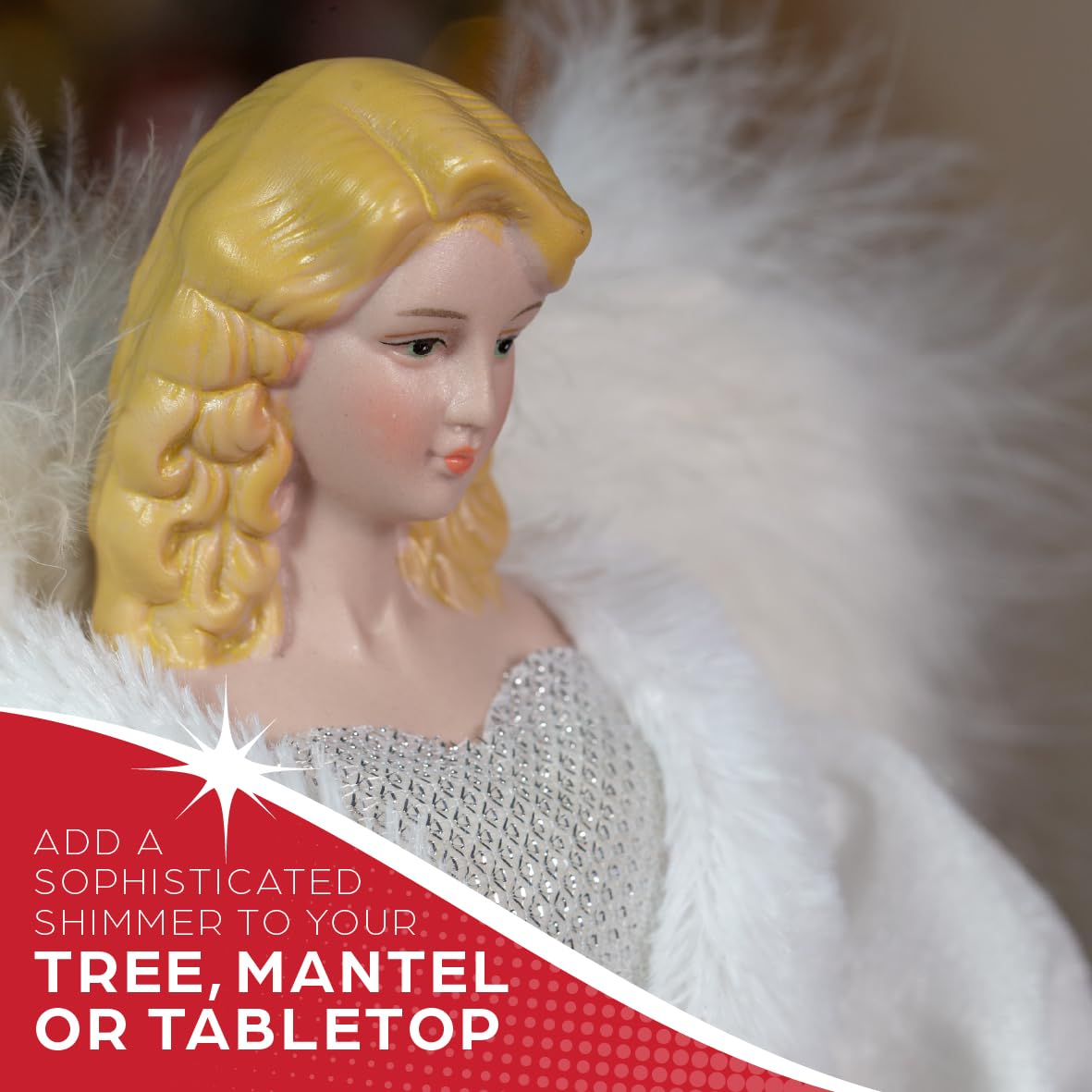 The Christmas Workshop 71099 - Cimier de Sapin de Noël - Robe à Paillettes Blanche - Décoration de Noël en Forme d’Ange - 30,5 cm de Haut