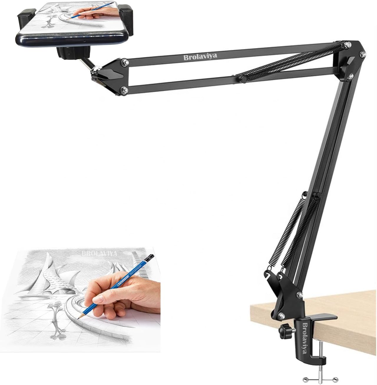 Overhead Video Stand Phone Holder, Metal Long Lazy Arm and Bracket for Mobiles Phone and Tablets, for Streaming,Overhead Video,Desktop,Bedroom, Office