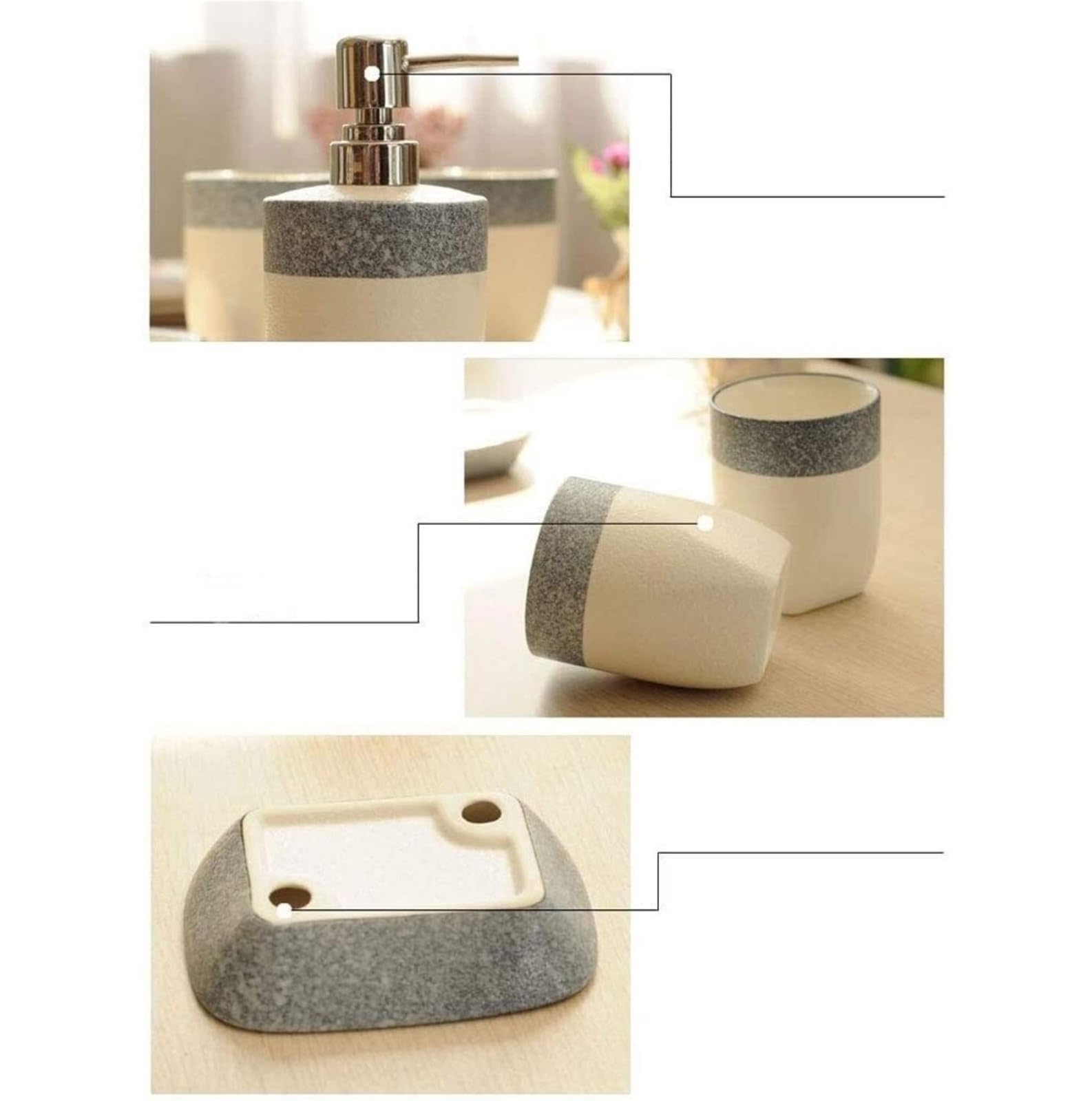 Set da bagno Accessori 4 pezzi dispenser di sapone o lozione pompa piatto in ceramica for la casa for decorazione Arredamento in stile costiero