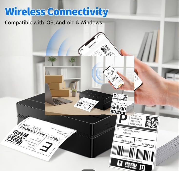 Image of RP425 Thermal Label Printer, Wireless, High-Speed Shipping Label Printer for Barcode, Logistics and Warehouse Management