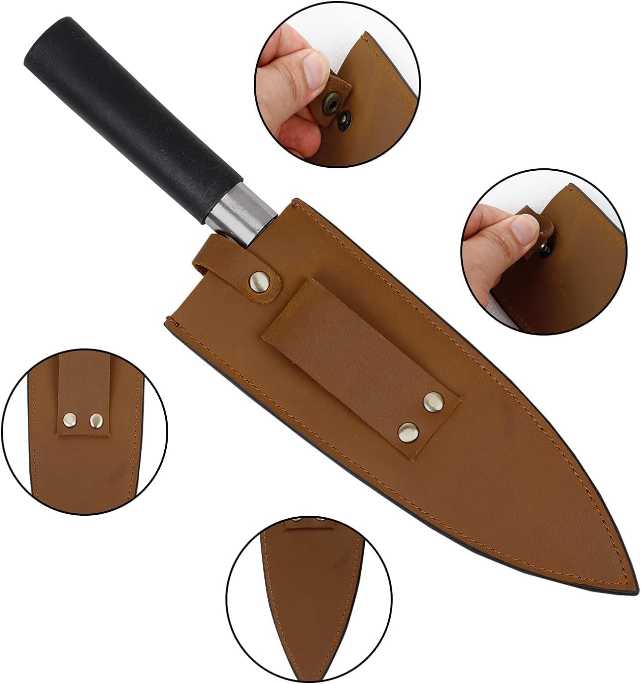 Funda de cuero vacuno para cuchillo, protector de cuchillo de chef de 8 pulgadas, funda de cuero para cuchillos al aire libre para camping, cocina, cocina al aire libre, funda de cuchillo de carne de