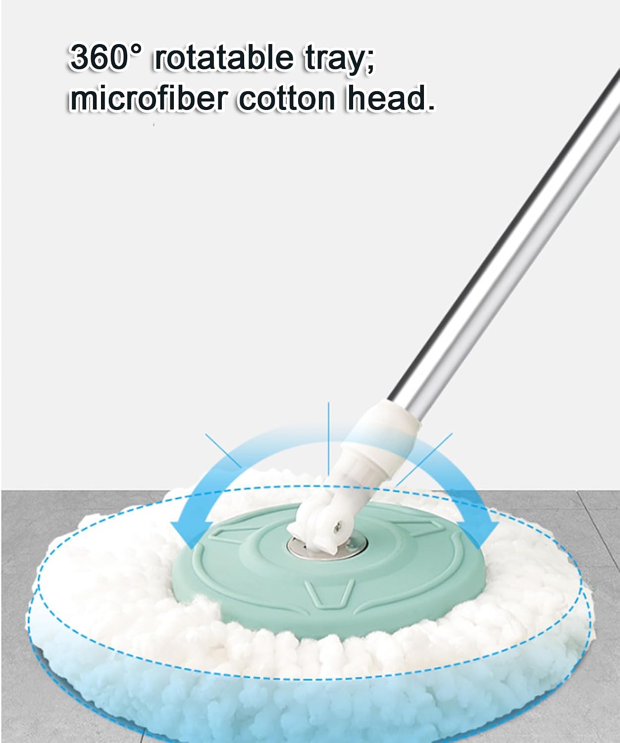 C,Spin Mop and Bucket Sets,Floor Mop and Bucket with Wringer,360° Spinning Microfibre Mop with Stainless Steel Handle,Flat Mop with 2 Microfiber Refills Included